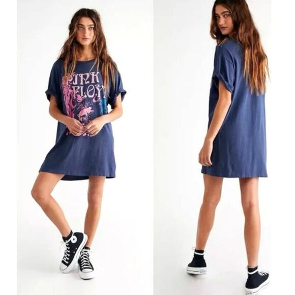 Daydreamer Pink Floyd Dress in Vintage Navy Band Tee Oversized Size Extra Small - Picture 1 of 9